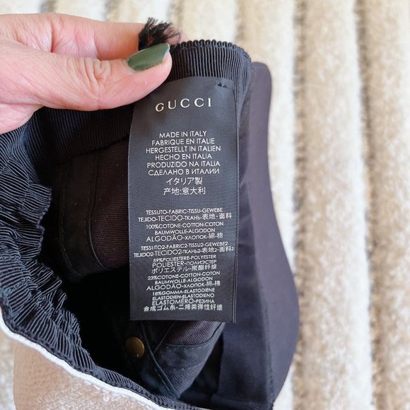 Gucci LOGO Black Canvas White Womens Cabardine Baseball Hat Cap S *Authentic - Picture 8 of 8